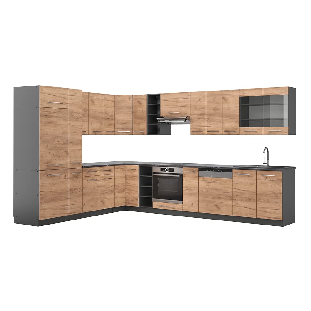 Vicco Fame-Line Corner Kitchen 257 x 347 cm White High Gloss / Anthracite without Worktop