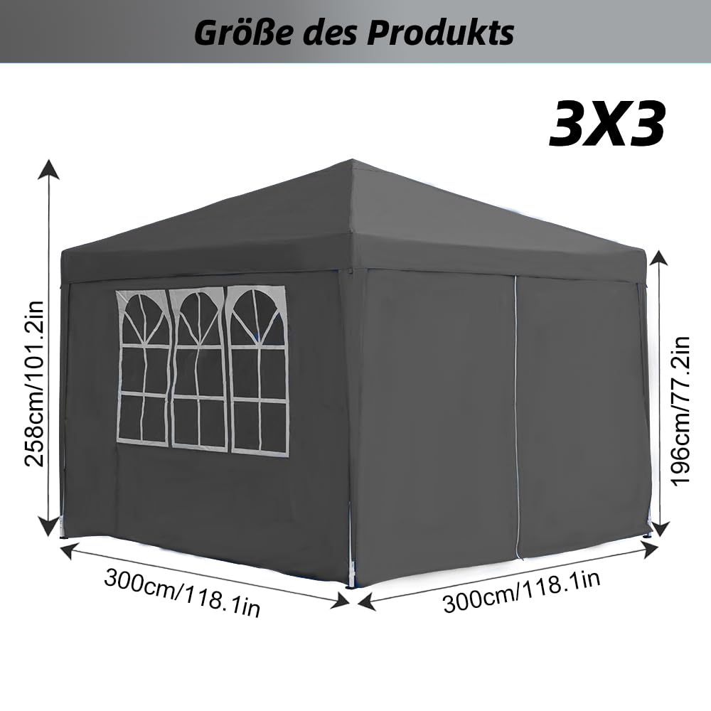 Mingone Folding Gazebo Waterproof Gazebo 3 x 3 m Stable Party Tent Pop Up Garden Tent Pasture Tent PE Beer Tent UV Protection 50+ Marquee with 4 Side Panels, Beige