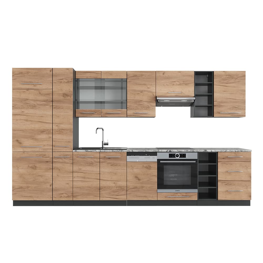 Vicco Kitchen Unit Fame-Line Goldkraft Oak / Anthracite 355 cm without Worktop