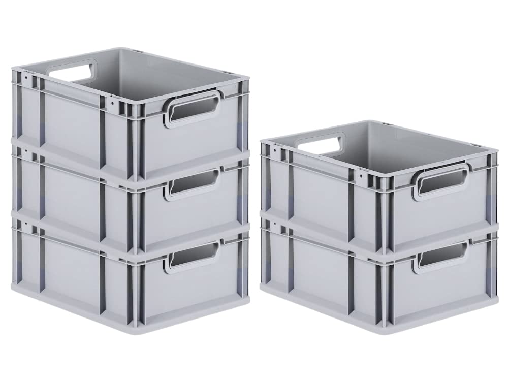 PROREGAL SuperSparSet 5 x Eurobox NextGen Economy | Closed Handles | H x W x D 17 x 30 x 40 cm | 16 Litres | Euro Container, Transport Box, Transport Container, Stacking Container