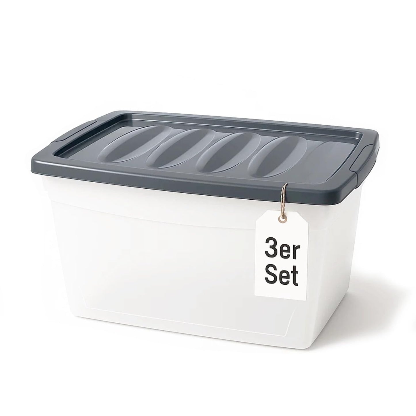 BigDean 3 x 60 L Storage Box with Lid Large Budget Line Plastic Box with Lid