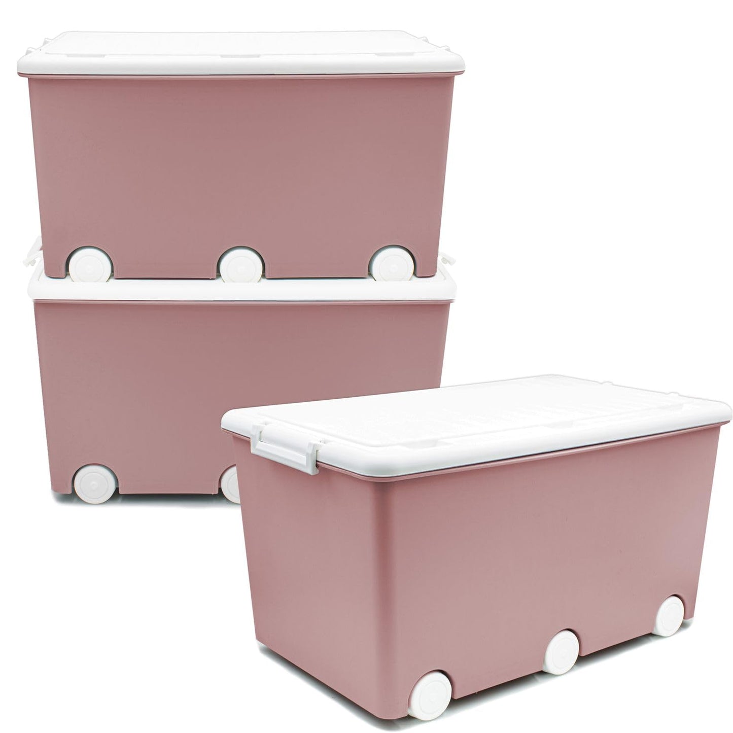 Babykajo 3 Storage Boxes with Lid and Wheels 50 L - Stacking Boxes with Lid Opaque - Plastic Box with Lid for Closing - Boxes Storage with Lid