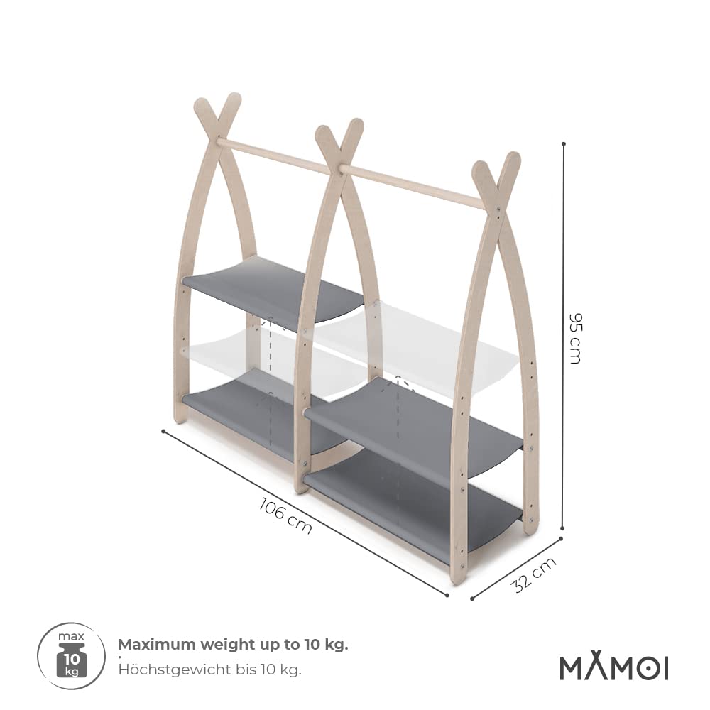 MAMOI® Children's Coat Stand 95 x 106 x 32 cm / 53 x 95 x 32 cm | Children's Wardrobe | Clothes Rail for Children | Wooden Rail | Wardrobe Wood for Children's Room | 100% Eco | Made in EU