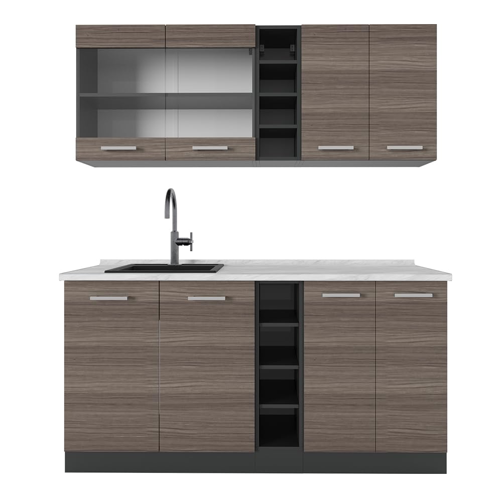 Vicco Single Kitchen R-Line White High Gloss / Anthracite 160 cm without Worktop