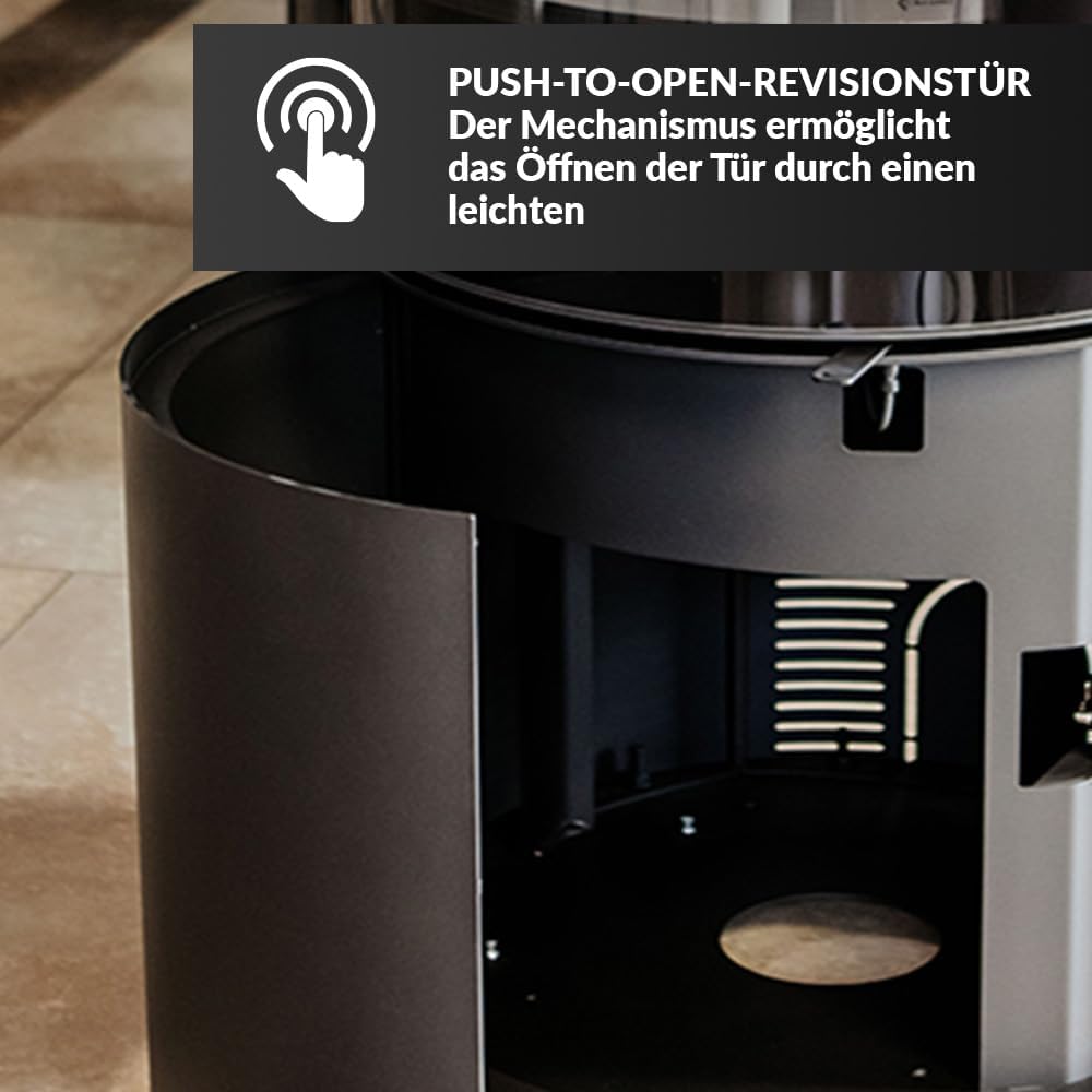 KRATKI Fireplace Made of Steel Rollo Ready Set Diameter 150 7 kW with Indoor Air Independent, Blass Cladding, Freestanding, BImSchV 2, Dust Outlet, 150 mm, EEK A Fireplace HKI