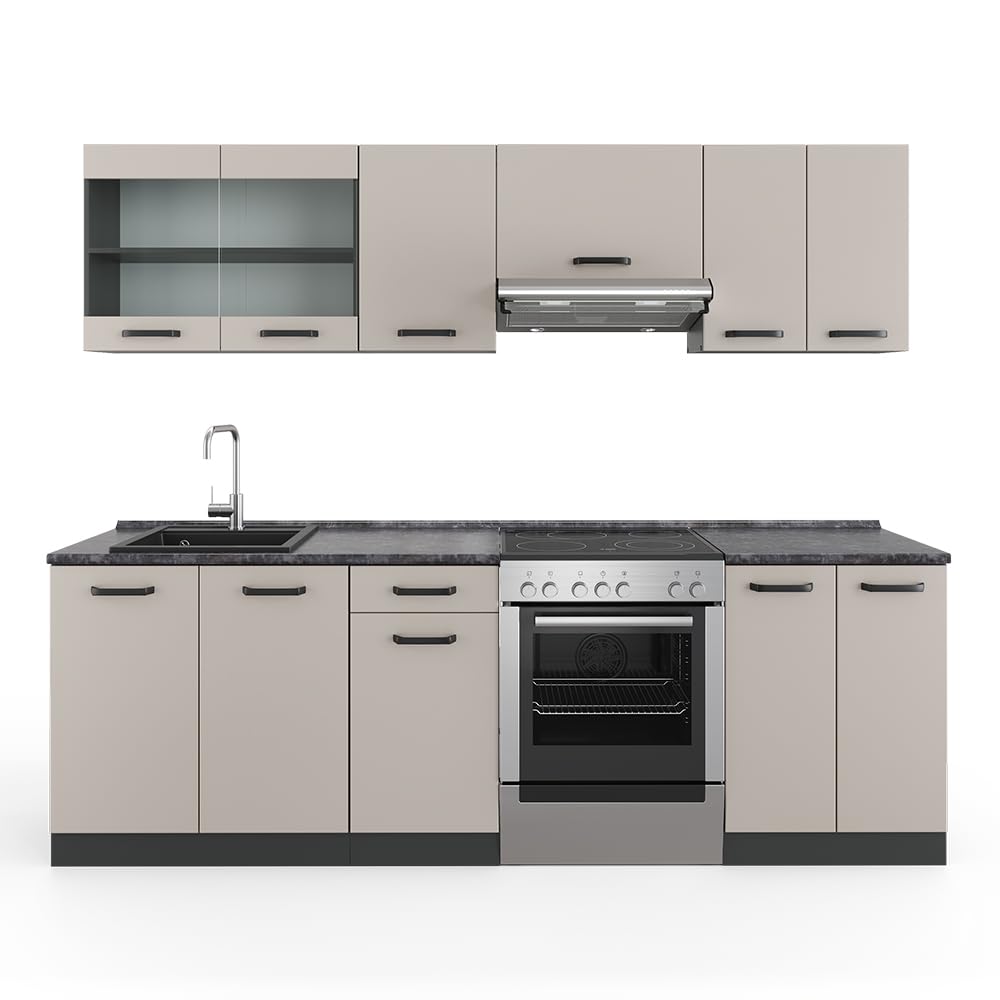 Vicco R-Line Kitchen Unit, Cashmere/Anthracite, 240 cm, AP Anthracite
