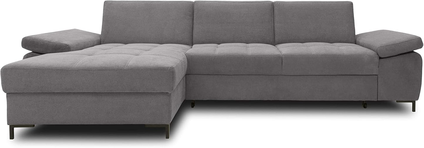 DOMO. collection Curacao Corner Sofa, Sofa Bed with Spring Core and Armrest Function in L-Shape, Couch with Sleep Function, Sofa, Upholstered Corner 297 x 160 x 84 cm (W x D x H), Cream