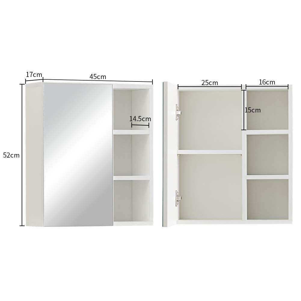 TUKAILAI Mirror Cabinet Bathroom Cabinet with 2 Toy Doors and Additional Shelf Storage Cabinet with Adjustable Shelves Wall Cabinet Medicine Cabinet Wall Cabinet for Bathroom White