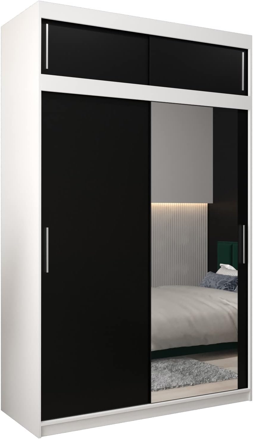 MEBLE KRYSPOL Kleiderschrank mit Spiegel Tokyo 2 - Garderobenschrank - Schrank Schlafzimmer - Mehrzweckschrank DREI Schiebetüren - Regalen - Flur Möbel - Kleiderstange Schrank - Allzweckschrank