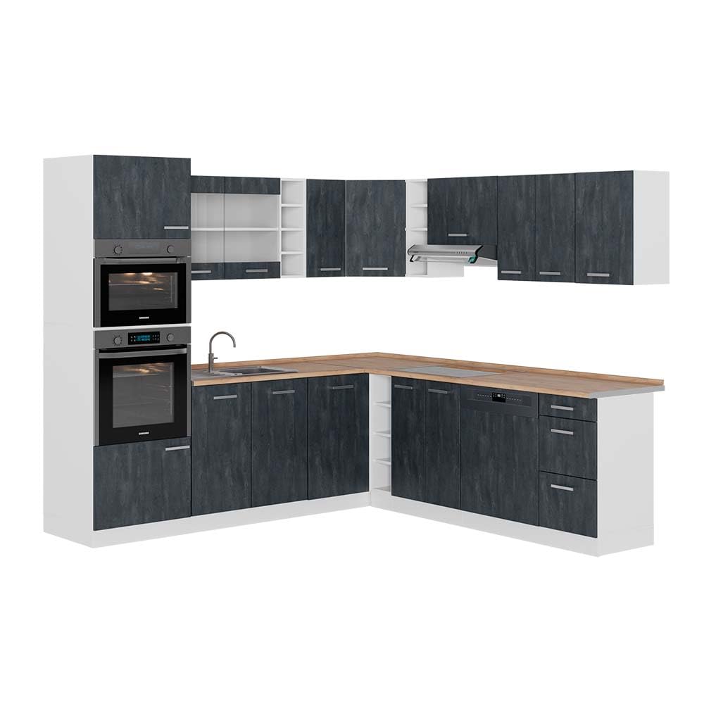 Vicco R-Line Fitted Kitchen Cabinets Country House Kitchen Furniture (White, Corner 247 x 237 cm)