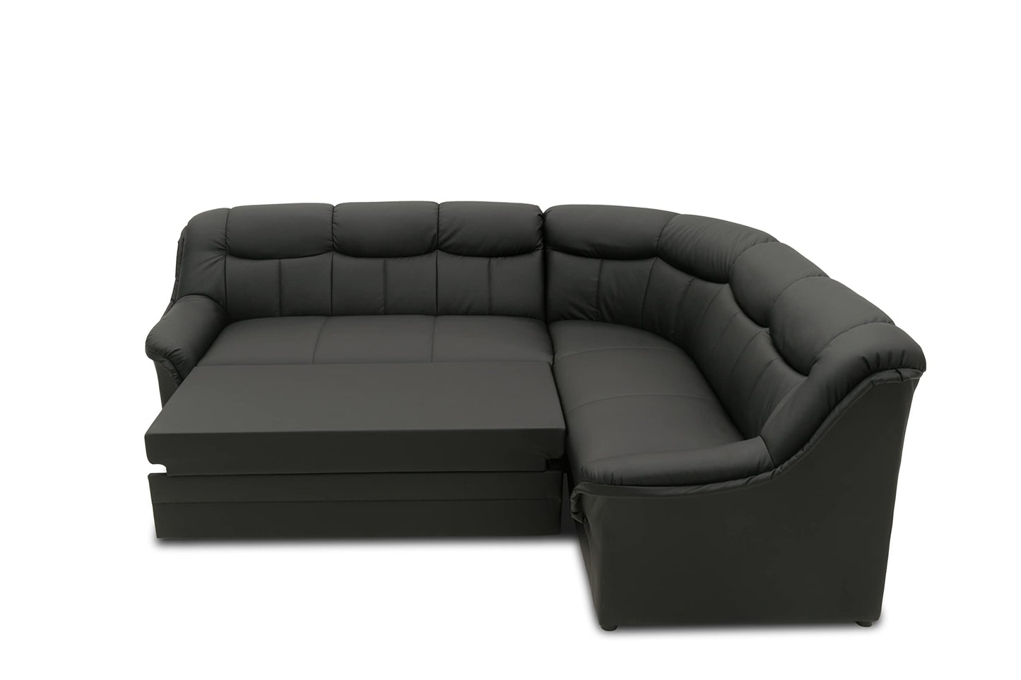 DOMO. collection Berlin Corner Sofa, Timeless Leather Corner Sofa with High-Quality Spring Core Padding, L-shaped Faux Leather, Couch 205 x 250 x 89 cm, Black