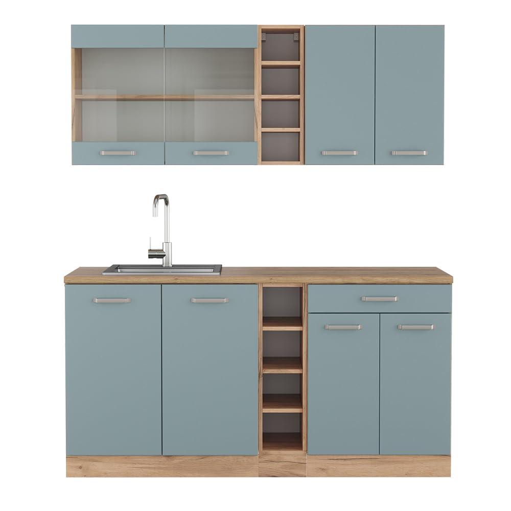 Vicco Single Kitchen R-Line Anthracite High Gloss / Goldkraft Oak 160 cm without Worktop