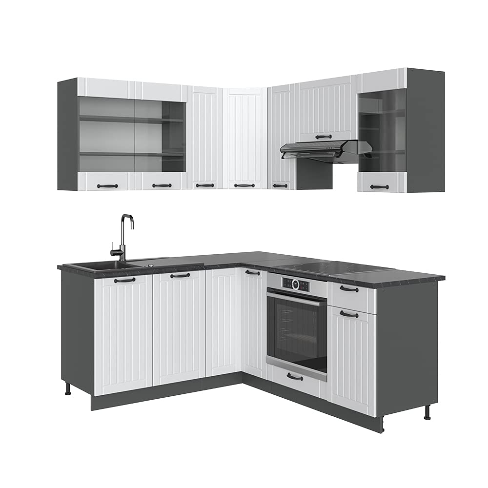 Vicco Fame-Line Corner Kitchen 160 x 190 cm White High Gloss / Anthracite without Worktop