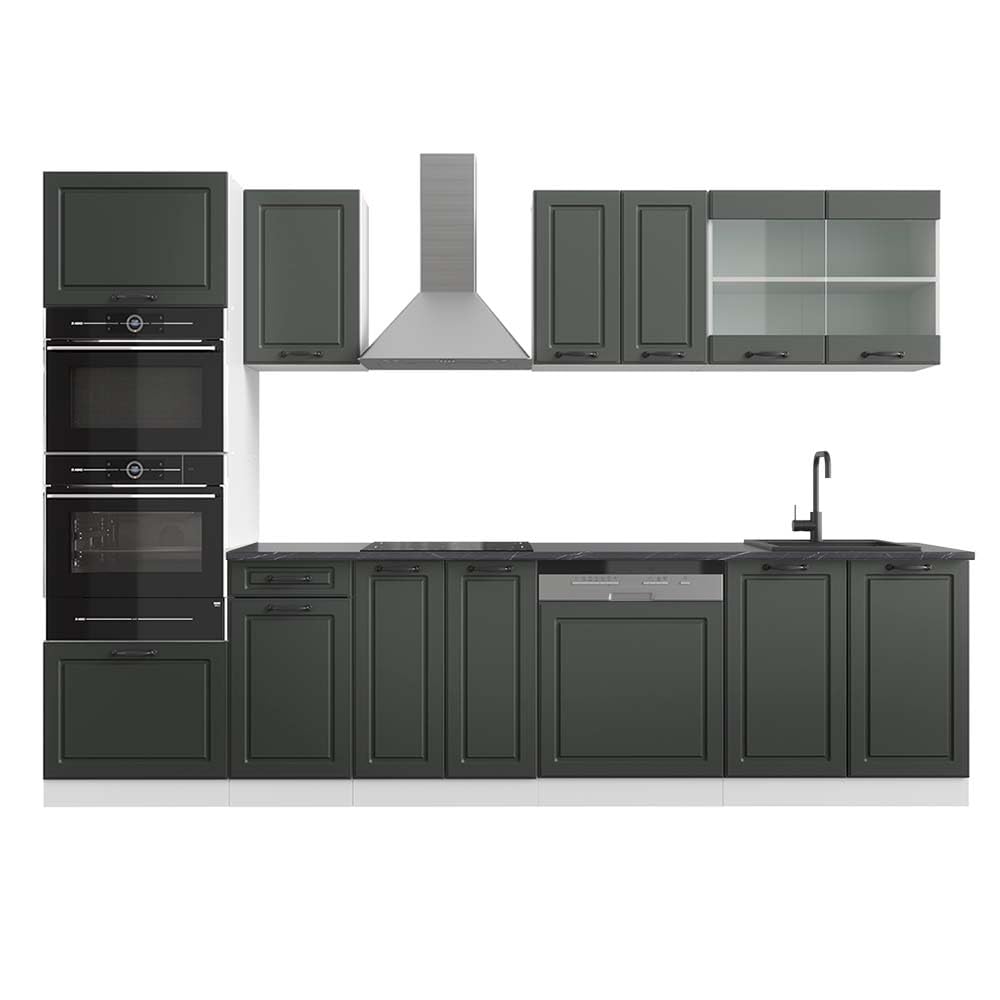 Vicco R-Line Kitchen Unit, High-Gloss Anthracite/White, 300 cm with Tall Cabinet, without Worktop