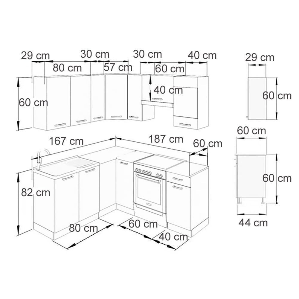 Vicco Rick Corner Kitchen, Anthracite High Gloss/White, 190 x 60 cm, AP Marble