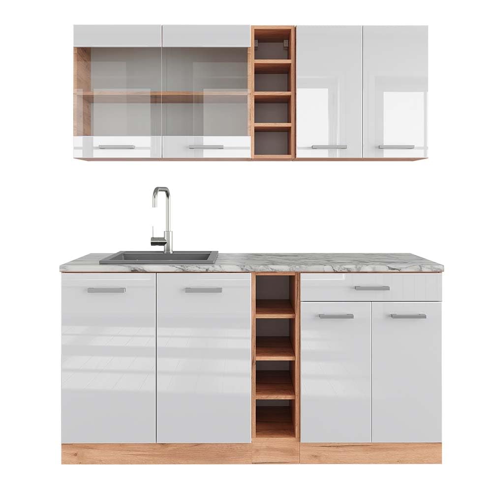 Vicco Single Kitchen R-Line Anthracite High Gloss / Goldkraft Oak 160 cm without Worktop