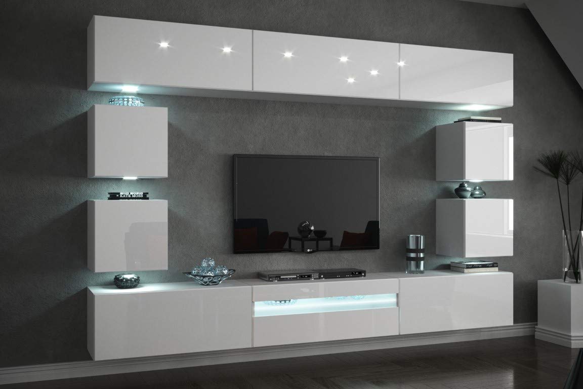 Future C81 Living Room Wall Cabinet, Media Storage Cabinet Furniture with LED Lighting, Wall Furniture