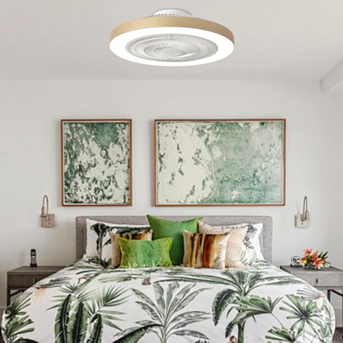 Depuley Ceiling Fan with Light: 20 Inch Ceiling Fan for Bedroom Modern Flat with Lighting - Smart App and Remote Control White Bladeless Fan with Lamp for Kitchen