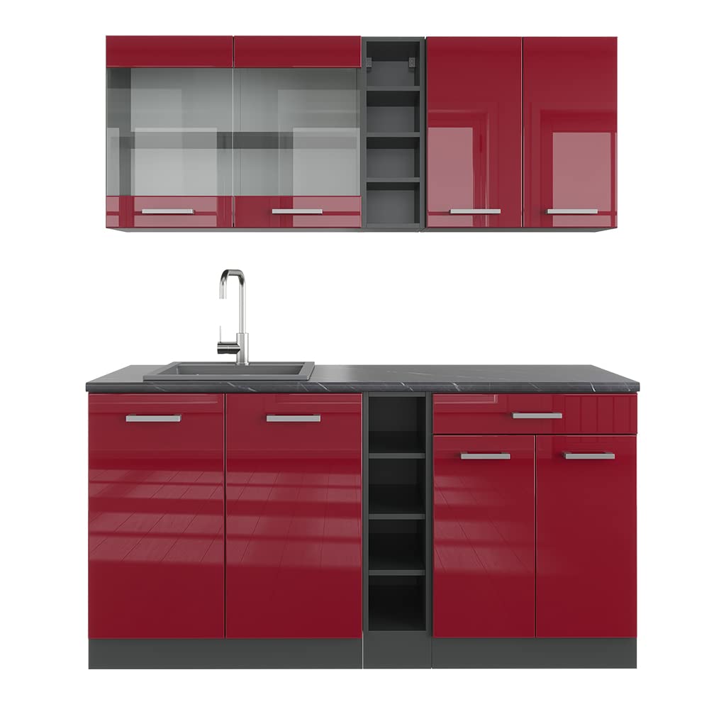 Vicco Single Kitchen R-Line White High Gloss / Anthracite 160 cm without Worktop