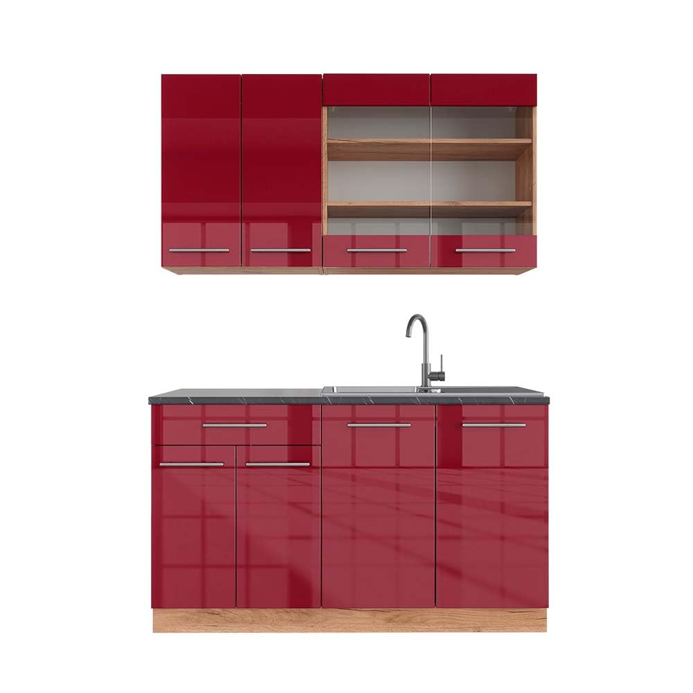 Vicco Kitchen Unit, Kitchen Block, Fitted Kitchen, Fame-Line, Single, Country House, 140 cm, Modern Kitchen Cabinets, Sink Cabinets, Drawers Cabinet Base, Wall Cupboard, Wall Glass Cabinet (Oak, Anthracite, Gold)