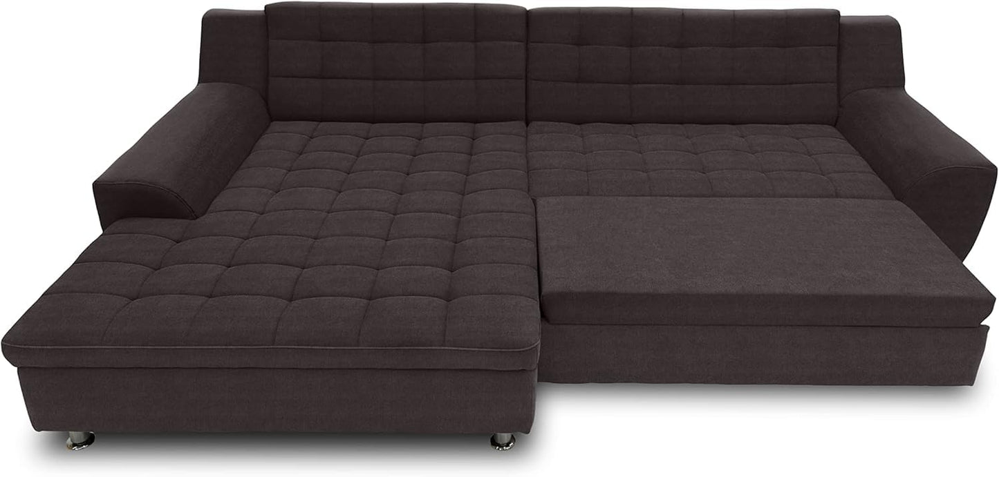 DOMO. collection Merida Corner Sofa, Sofa with Sleep Function in L-Shape, Corner Couch with Bed Box, Sofa Bed 304 x 200 x 84 cm (W x D x H), Beige