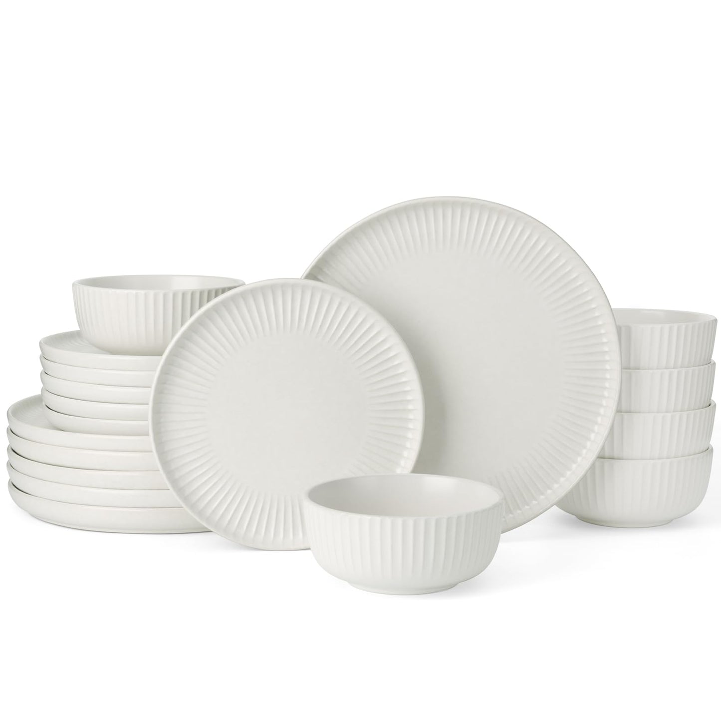 Starlight Crockery Set, 18-Piece Plate Set, Crockery Set for 6 People, Ribbed Textured Tableware, Microwave & Dishwasher Safe, Anti-Scratch, Reactive Glaze, Matt Black Grey