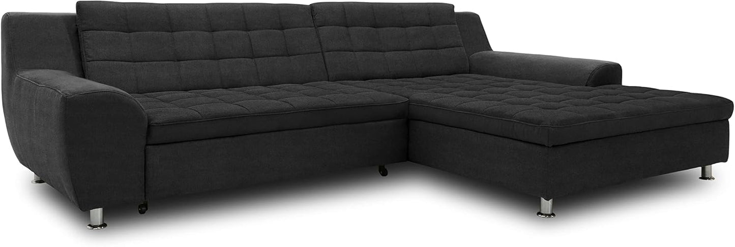 DOMO. collection Merida Corner Sofa, Sofa with Sleep Function in L-Shape, Corner Couch with Bed Box, Sofa Bed 304 x 200 x 84 cm (W x D x H), Beige