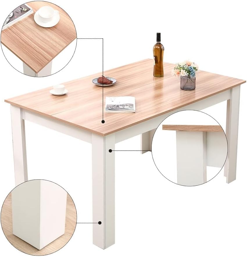 Mondeer Esstisch mit 6 Stühlen Set, Essgruppe mit Hochlehner Kunstleder Stuhl für Küche Esszimmer Wohnzimmer, W138 x D90 x H75 cm, Weiß und Grau