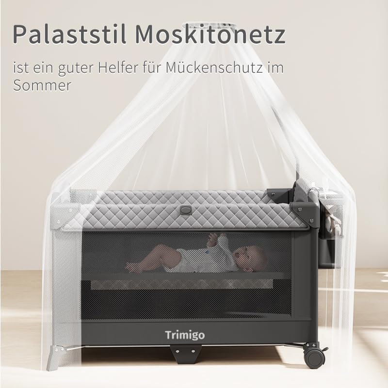 4-in-1 Baby Cot, Travel Cot, Height Adjustable, Children's Travel Cot & Side Cot, 120 x 70 cm, Foldable with Changing Mat, Playpen, Mosquito Net, Up to 15 kg