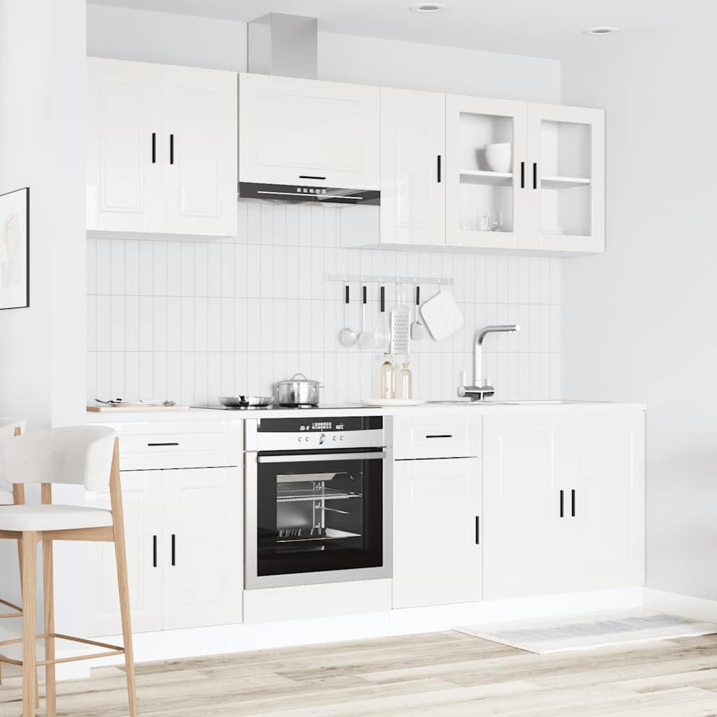 8-Piece Kitchen Cabinet Set, Wood Material, Kitchen Unit, Fitted Kitchen, Cabinet Set, Base Cabinet, Kitchen Cabinet, Wall Cabinet, Black