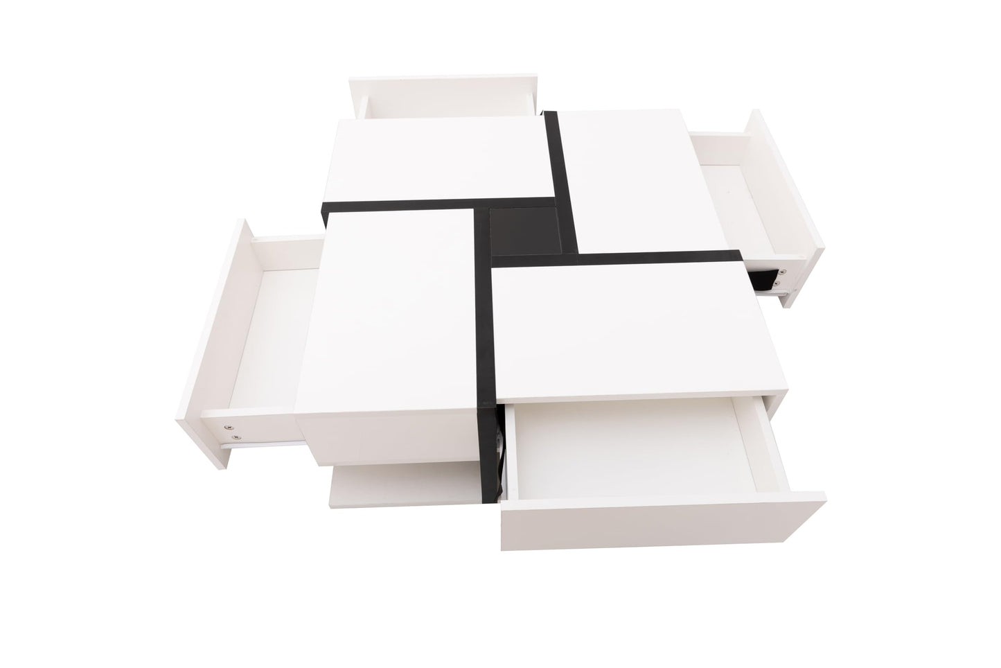 Merax High Gloss Coffee Table with LED, Modern Living Room Table with Storage Drawers, Multifunctional Side Table for Living Room, Rectangular Centre Table, Sofa Table, Coffee Table, Office, Black