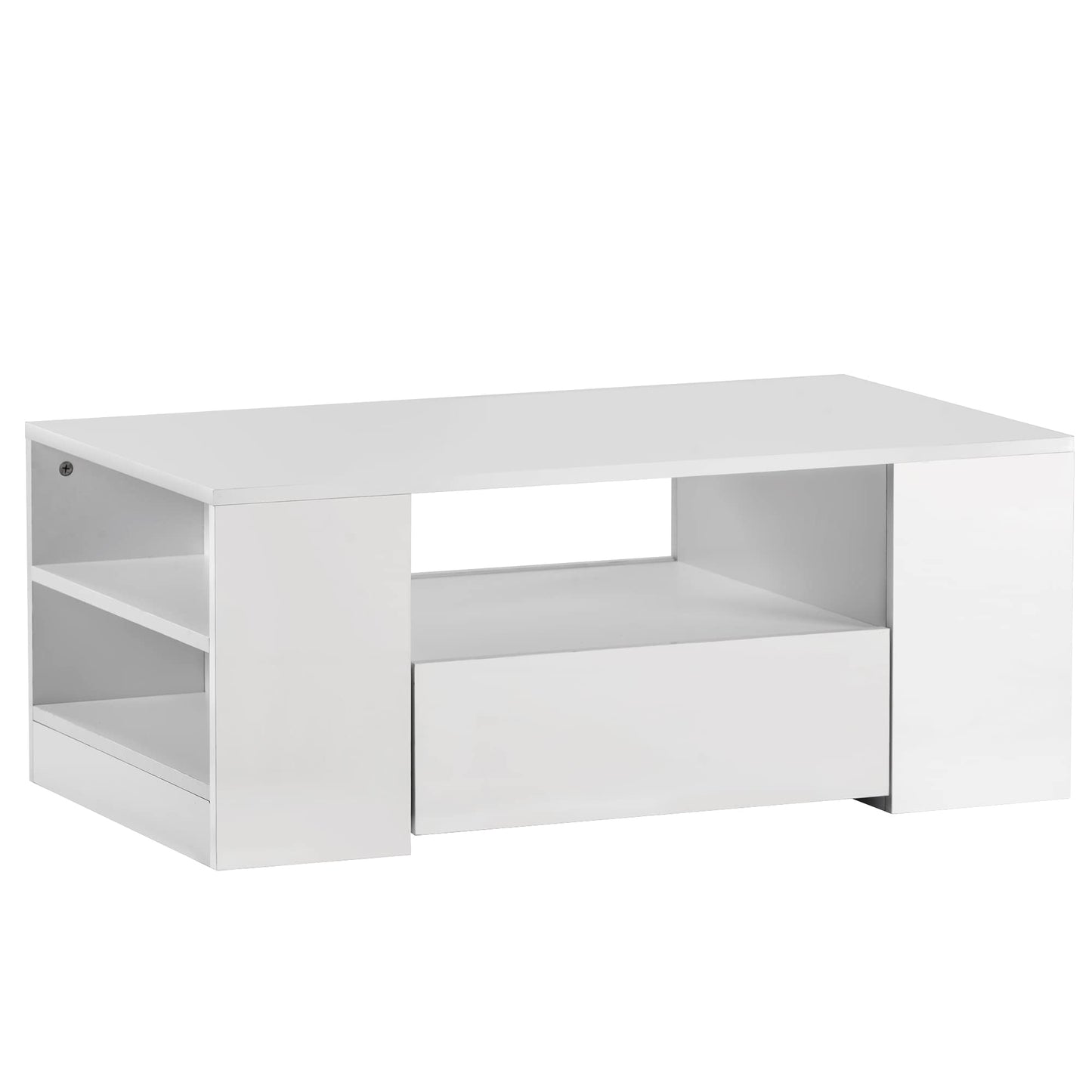 Merax High Gloss Coffee Table with LED, Modern Living Room Table with Storage Drawers, Multifunctional Side Table for Living Room, Rectangular Centre Table, Sofa Table, Coffee Table, Office, Black