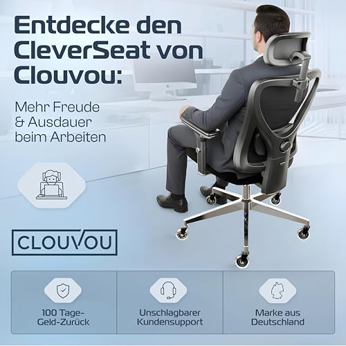 CLOUVOU BrightSeat Ergonomic Office Chair [Test Winner] Desk Chair 100% Individually Adjustable Office Chair & Gaming Chair Computer Chair Home Office Chair Ergonomic Swivel Chair 150 kg