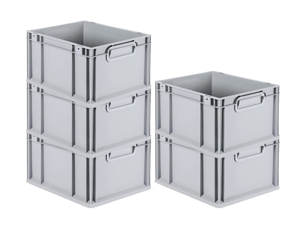 PROREGAL SuperSparSet 5 x Eurobox NextGen Economy | Closed Handles | H x W x D 17 x 30 x 40 cm | 16 Litres | Euro Container, Transport Box, Transport Container, Stacking Container