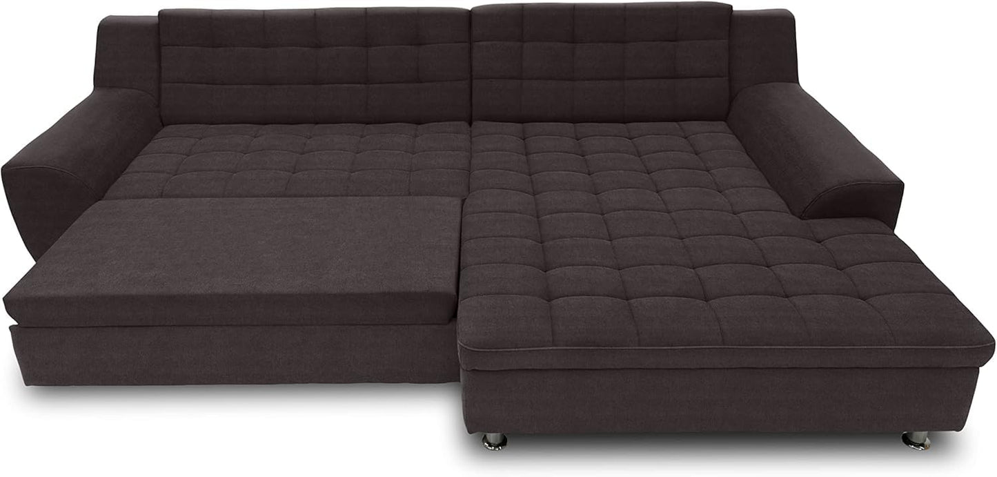 DOMO. collection Merida Corner Sofa, Sofa with Sleep Function in L-Shape, Corner Couch with Bed Box, Sofa Bed 304 x 200 x 84 cm (W x D x H), Beige