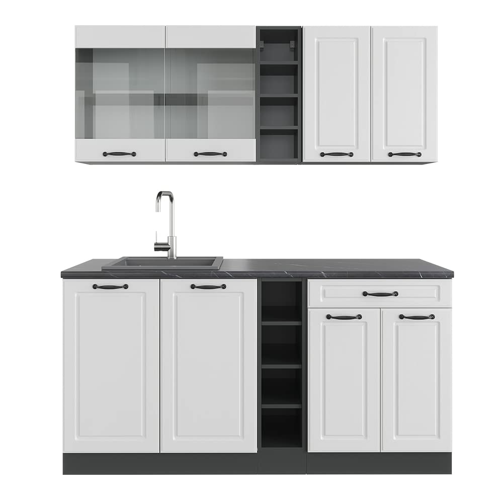 Vicco Single Kitchen R-Line White High Gloss / Anthracite 160 cm without Worktop