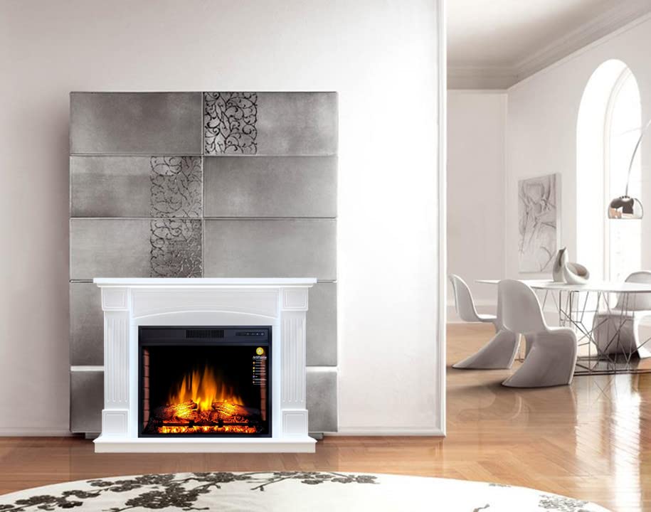 Boston AF28S LED CONYAK Electric Standing Fireplace with Heater, 12 Heat Settings, Timer, Real Flame Effect, 3 Brightness Levels, Remote Control, Brown