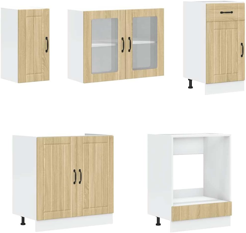 Lucca 7-Piece Kitchen Cabinet Set without Electrical Appliances High Gloss White Wood Material