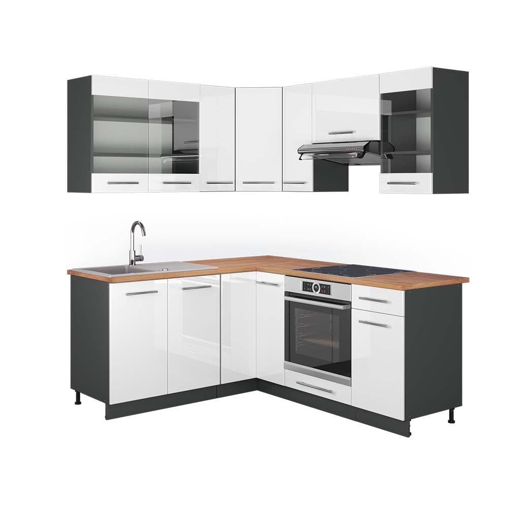 Vicco Fame-Line Corner Kitchen 160 x 190 cm White High Gloss / Anthracite without Worktop