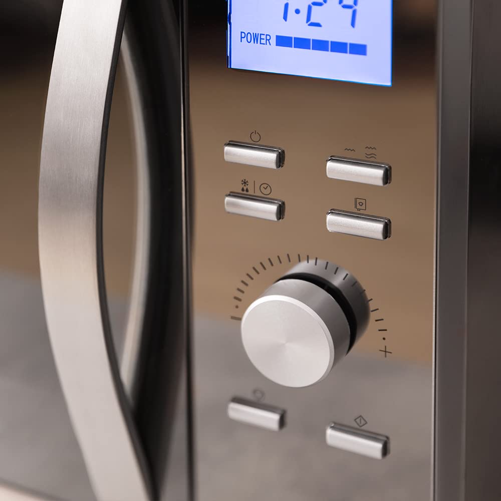 Cecotec Microwave Pro Clean 6110. 800 W, Grill 1000 W, 23 L, Ready 2 Clean Coating, 3D Wave Front Mirror, 8 Programmes, 100 Minute Timer, LED, Stainless Steel in Black / Silver