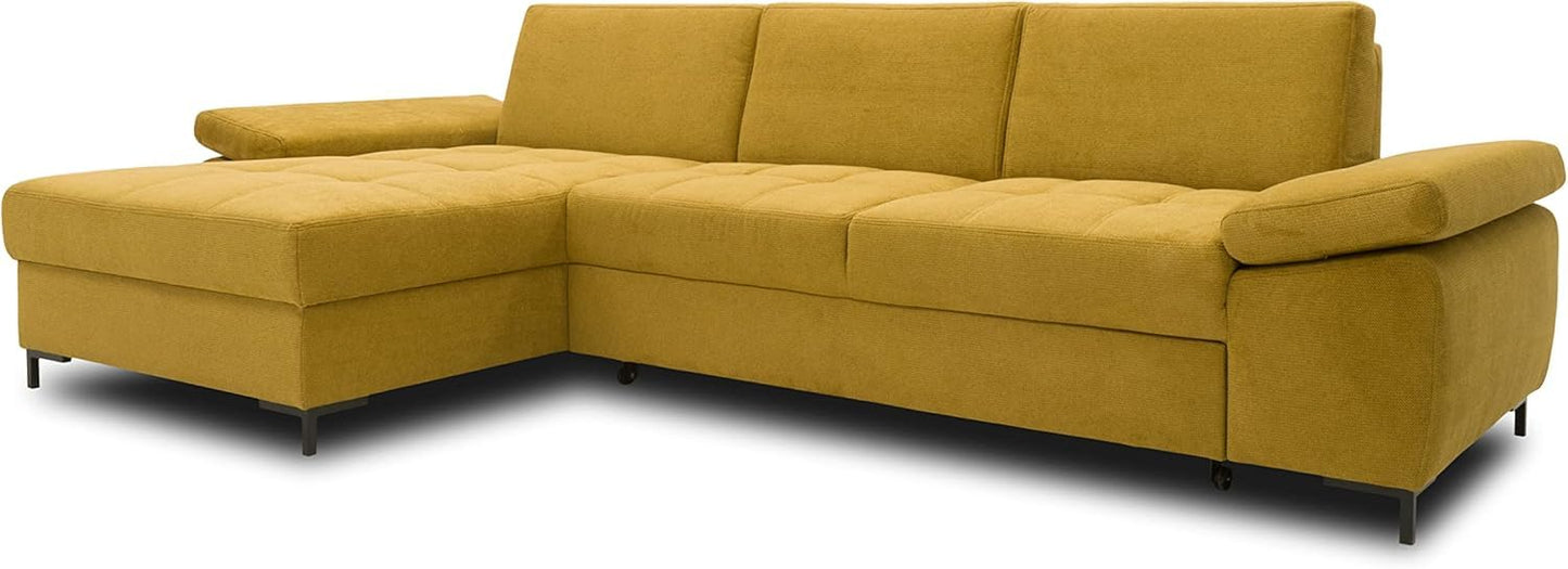 DOMO. collection Curacao Corner Sofa, Sofa Bed with Spring Core and Armrest Function in L-Shape, Couch with Sleep Function, Sofa, Upholstered Corner 297 x 160 x 84 cm (W x D x H), Cream