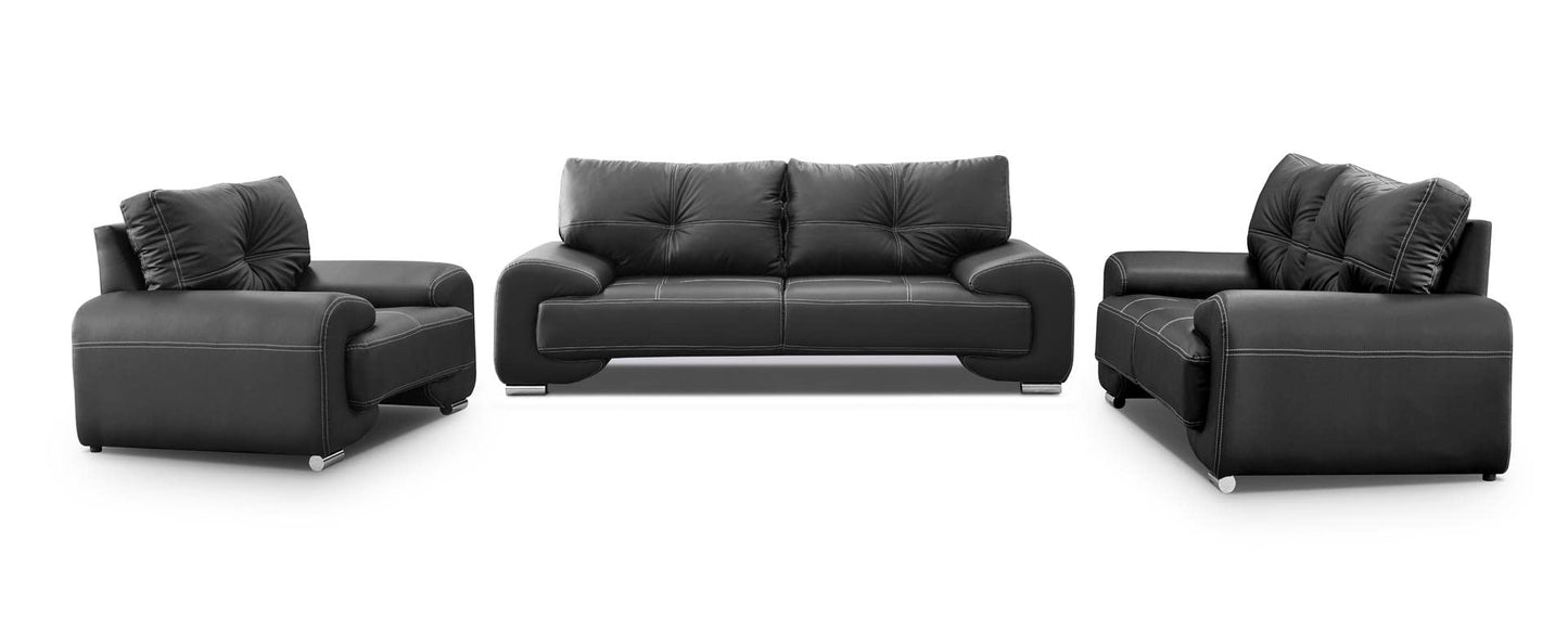 Mars Meble Big-Sofa OME_321 Omega Upholstered Set 3+2+1 Sofa Living Room Sofa Set 3-Piece Couch (Black), 225 x 98 x 88 cm, 185 x 98 x 88 cm, 128 x 98 x 88 cm