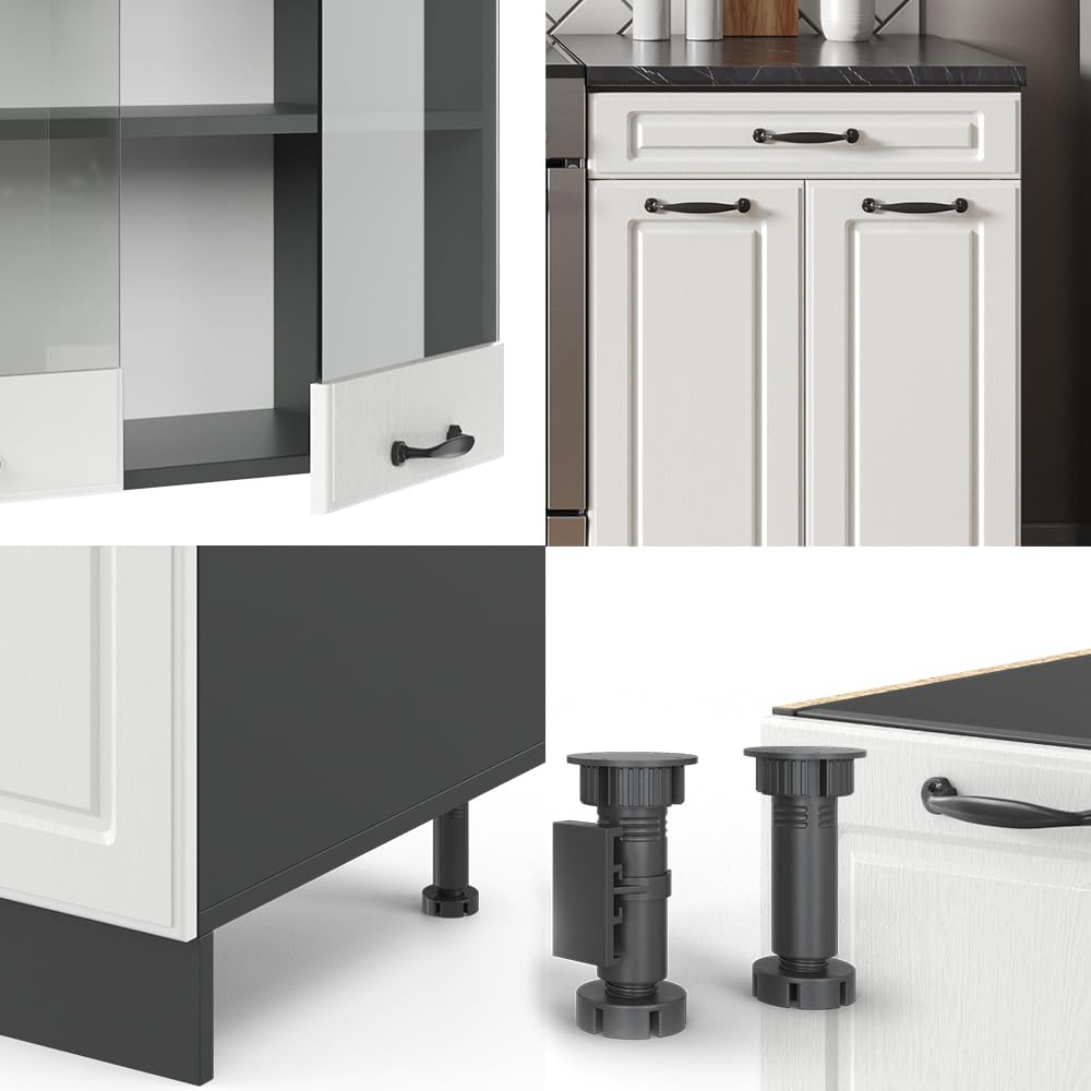Vicco R-Line Kitchen Unit, White High-Gloss / Anthracite, 200 cm without Worktop