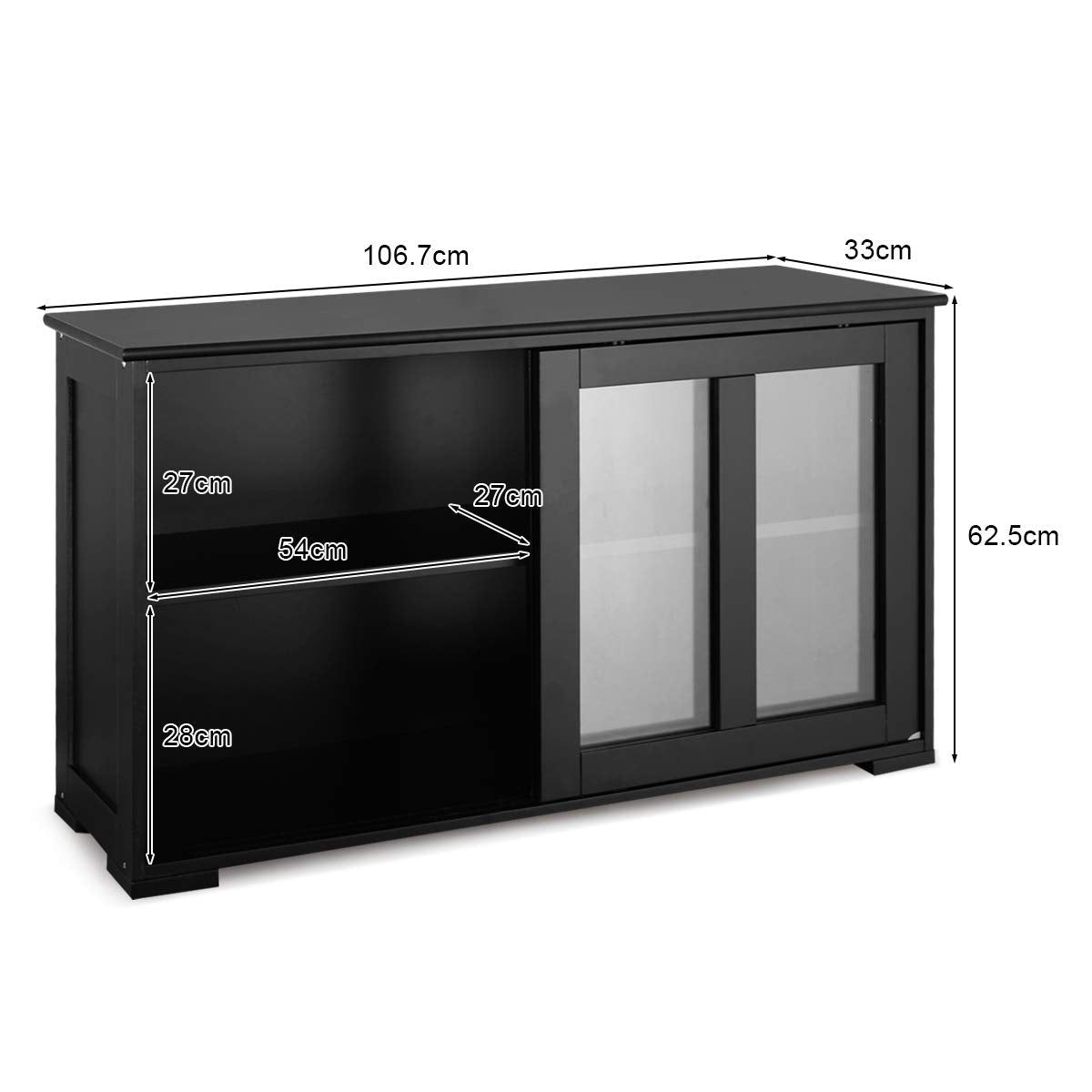 RELAX4LIFE Sideboard with 2 Sliding Glass Doors, Sideboard for Living Room, Hallway, Office and Kitchen, Hallway Cabinet with Height-Adjustable Shelf, Wooden Kitchen Cabinet (Cream)