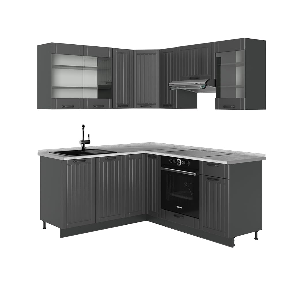 Vicco Fame-Line Corner Kitchen 160 x 190 cm White High Gloss / Anthracite without Worktop