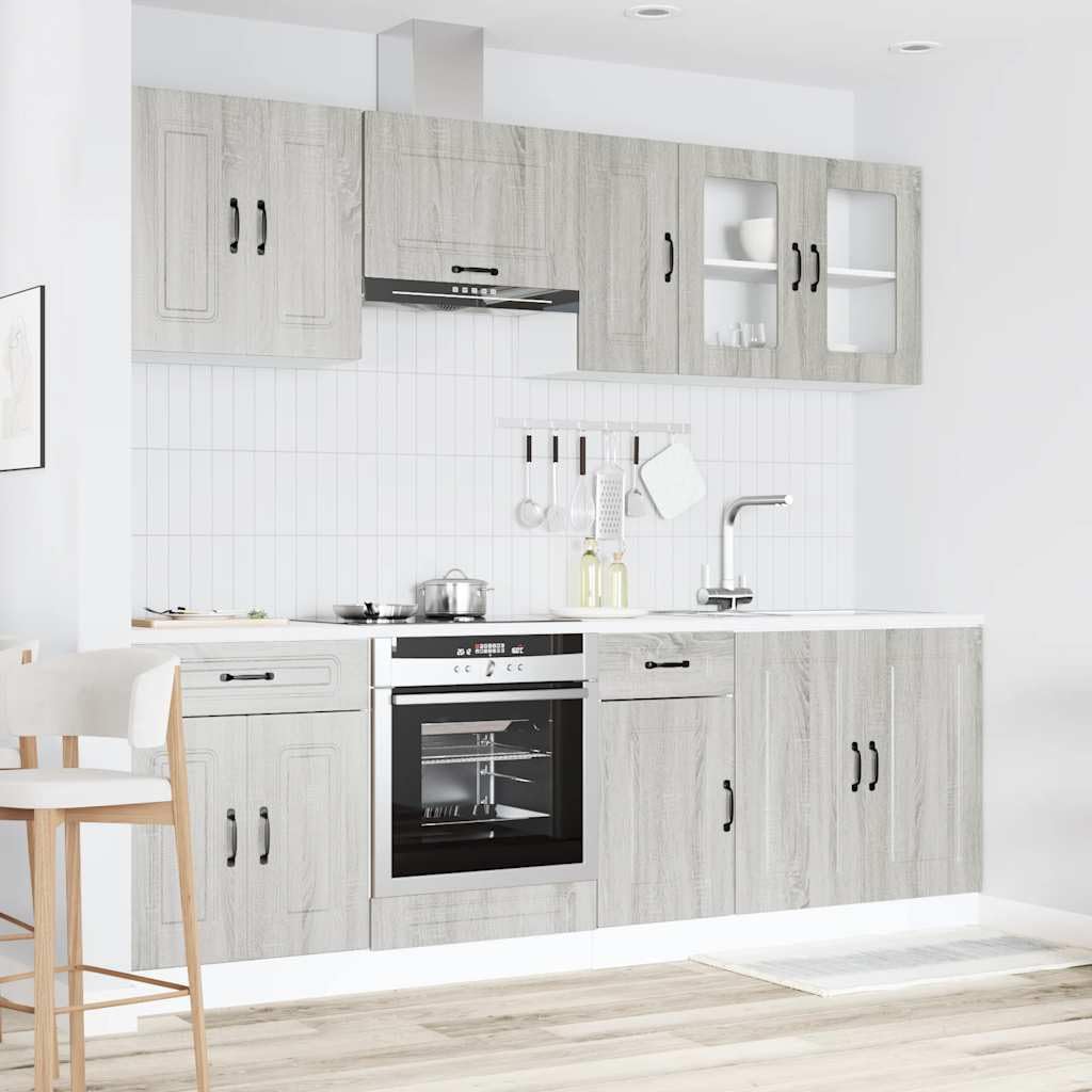 8-Piece Kitchen Cabinet Set, Wood Material, Kitchen Unit, Fitted Kitchen, Cabinet Set, Base Cabinet, Kitchen Cabinet, Wall Cabinet, Black