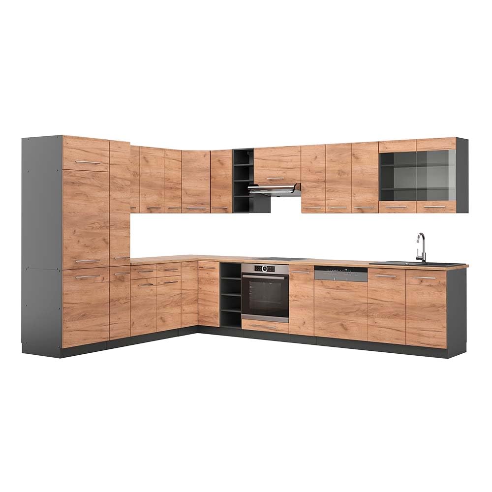 Vicco Fame-Line Corner Kitchen 257 x 347 cm White High Gloss / Anthracite without Worktop