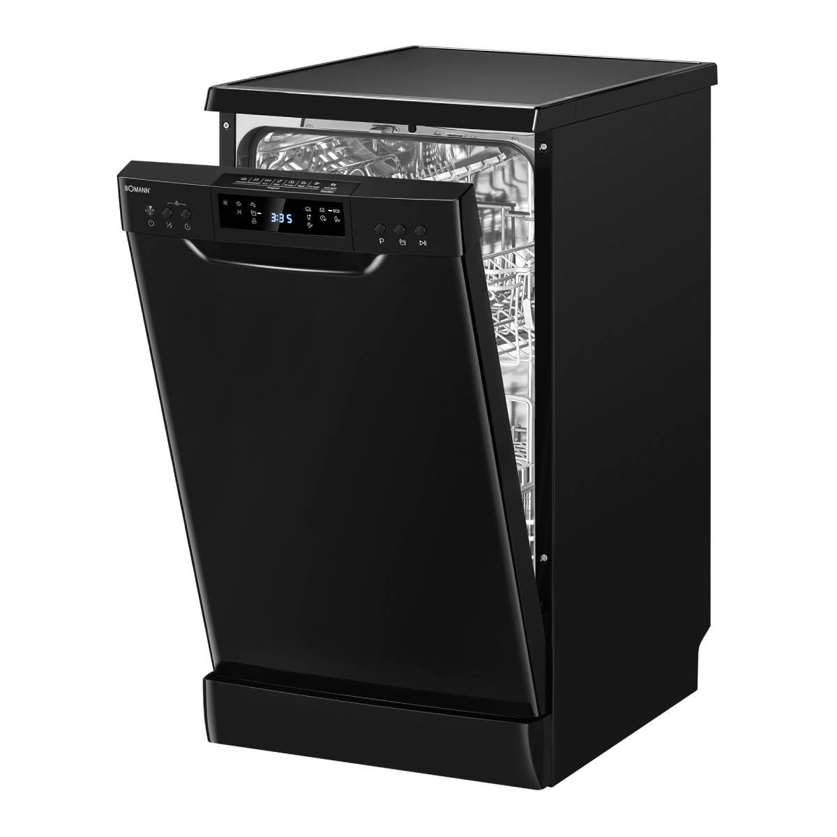 Bomann Dishwasher 45 cm, 10 Place Settings, Dishwasher Stand or Substructure, 7 Programmes & 2 Spray Levels, Dishwasher with Start Dial, Dishwasher Can Be Under-Assembled GSP 7418, Black