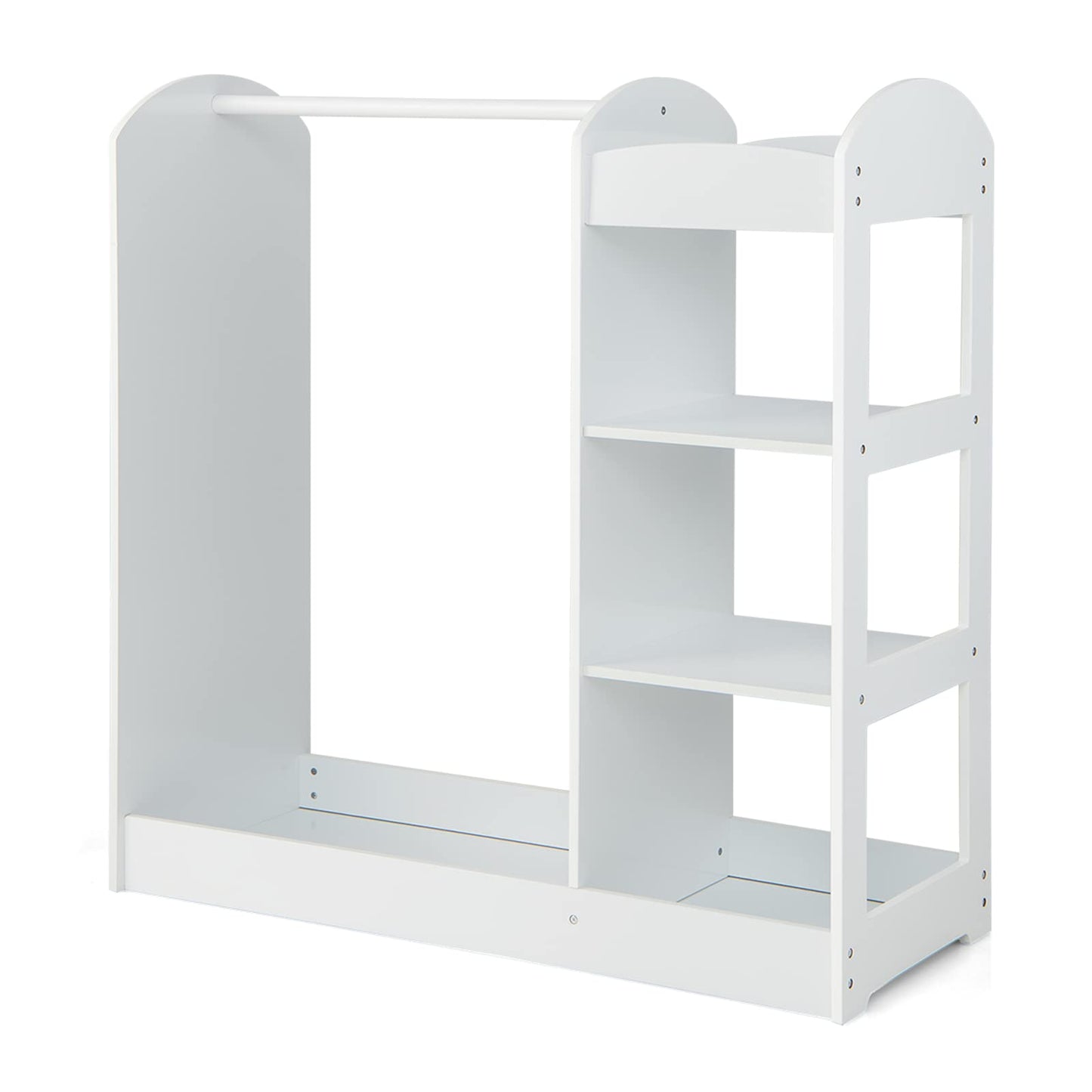 DREAMADE Children's Wardrobe with Mirror and Clothes Rail, Children's Wardrobe with 4 Open Shelves, Children's Clothes Rack for Children's Room, 93.5 x 38 x 100 cm (White)
