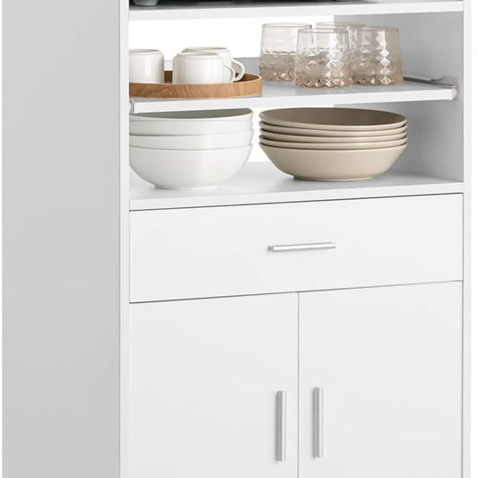 SoBuy® FSB09-W Kitchen Cupboard, Kitchen Trolley, Rolling Cabinet, Drinks Trolley, Microwave Cabinet with One Sliding Shelf, White W x H x D approx. 59 x 92 x 40 cm